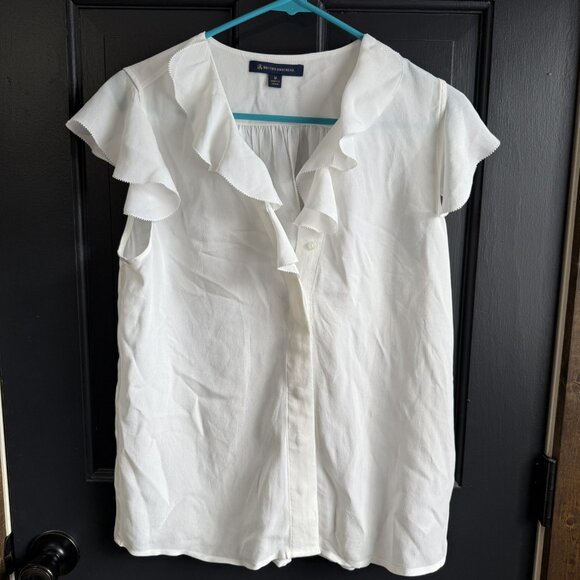 Brooks Brothers Tops - Brooks Brothers White Flutter Sleeve Hidden Button Shell Top Size Medium